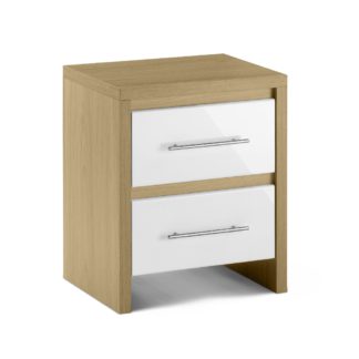 An Image of Stockholm Gloss White and Light Oak 2 Drawer Bedside Table