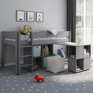 An Image of Estella - Kids Grey Wooden Mid Sleeper Bed - Desk and Shelving Unit - Single - 3ft