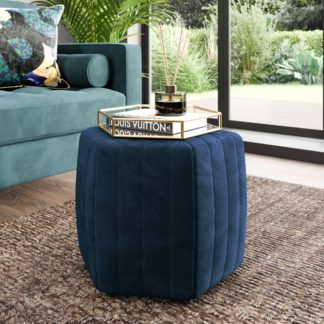 An Image of Esme Velvet Quilted Footstool Navy Navy