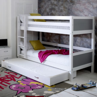 An Image of Nordic White and Grey Wooden Bunk Bed with Guest Bed - EU Single