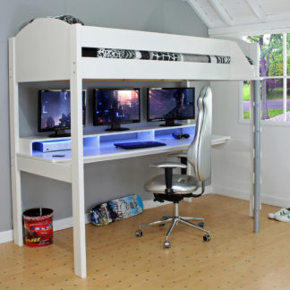 An Image of Noah - European Single - Gaming High Sleeper - Desk - White - Wooden - 3ft