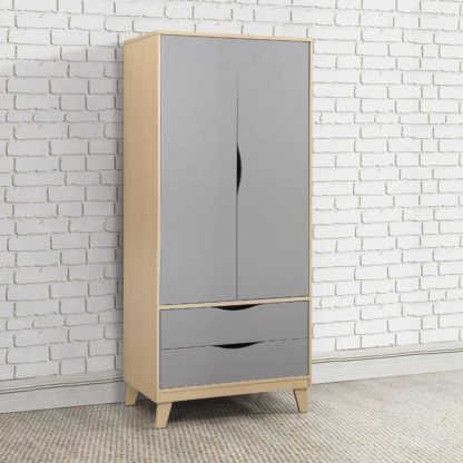 f7077c810787774d35c5abcc5715d2860c45ce762ca97ba6304f9c07a3582f4c.jpg An Image of Kingston Beech and Grey Wooden 2 Door 2 Drawer Wardrobe