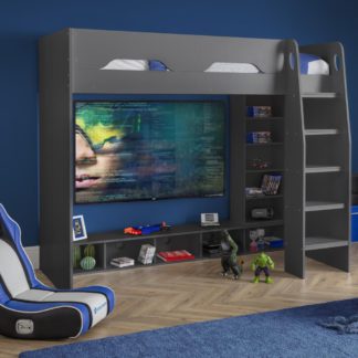 An Image of Galaxy - Single - Gaming High Sleeper Bed - Grey - Wood - 3ft