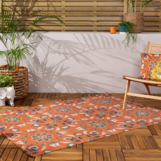 An Image of furn. Folk Flora Orange Washable Indoor Outdoor Rug Orange