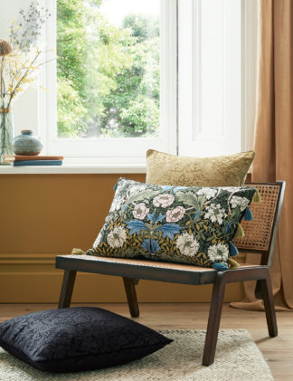 An Image of William Morris At Home Velvet Myrtle Tassled Bolster Cushion