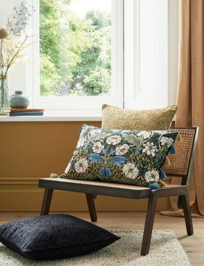 An Image of William Morris At Home Velvet Myrtle Tassled Bolster Cushion