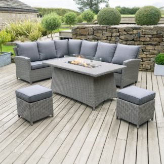 An Image of Barbados Long Right Rattan Corner Set & Fire Pit Slate (Grey)
