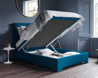 An Image of Langley Blue Fabric Ottoman Storage Bed - 5ft King Size