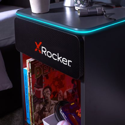 An Image of X Rocker Carbon Tek Bedside Table with Wireless charging Black