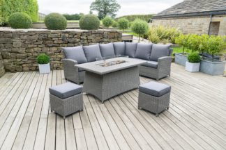 An Image of Barbados Long Left Rattan Corner Set & Fire Pit Slate (Grey)