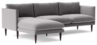 An Image of Swoon Luna Velvet Left Hand Corner Sofa - Silver Grey