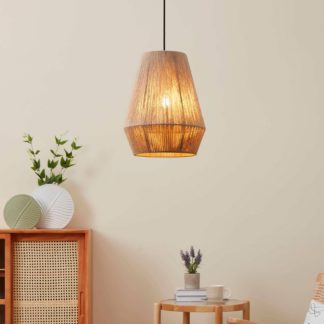 An Image of Eglo Alderney Pendant Ceiling Light - Black & Natural