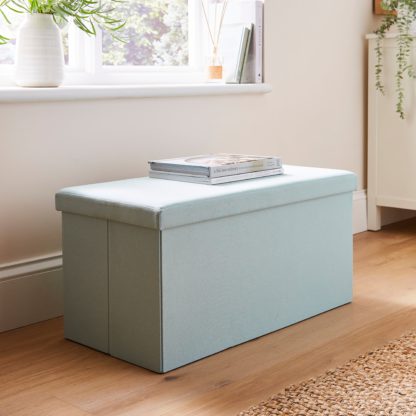 An Image of Adele Faux Linen Foldable Ottoman Sage