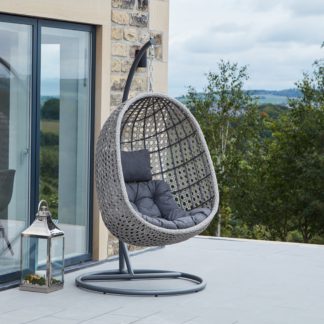 An Image of St Kitts Rattan Single Hanging Chair Stone (Grey)