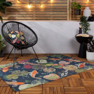 An Image of Paoletti Koi Midnight Washable Indoor Outdoor Rug Blue