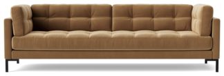 An Image of Swoon Landau Velvet 3 Seater Sofa - Biscuit
