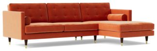 An Image of Swoon Porto Velvet Right Hand Corner Sofa - Burnt Orange