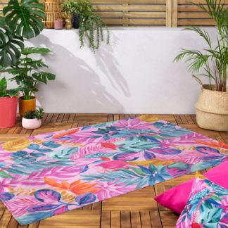 An Image of furn. Psyc Jungle Pink Washable Indoor Outdoor Rug Pink