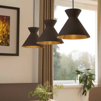 An Image of Eglo Nastasia 3 Lamp Pendant Diner Bar Light - Cappuccino & Brass