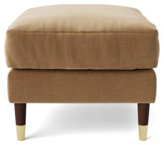 An Image of Swoon Rieti Velvet Ottoman Footstool - Biscuit