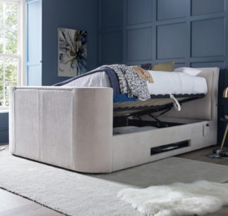 An Image of Ardwick - KIng Size - Side-Opening Ottoman Storage Media TV Bed - Neutral Oatmeal - Fabric - 5ft