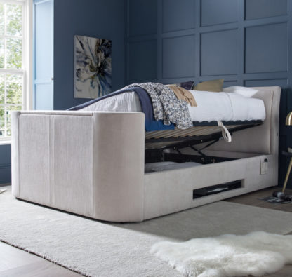 An Image of Ardwick - Double - Side-Opening Ottoman Storage Media TV Bed - Neutral Oatmeal - Fabric - 4ft6