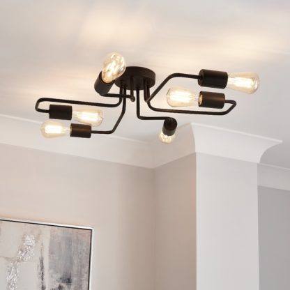 487726a0ce2ef6a3eb2a8e59e8d276e7ff2f9adc5bea80318a1e03179bda6e2f.jpg An Image of Kacy 6 Light Semi Flush Ceiling Fitting Black