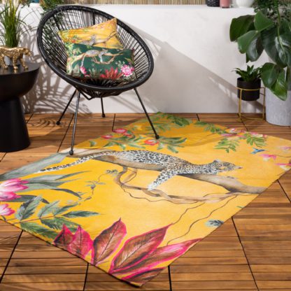 An Image of Wylder Tropics Leopard Ochre Washable Indoor Outdoor Rug Yellow