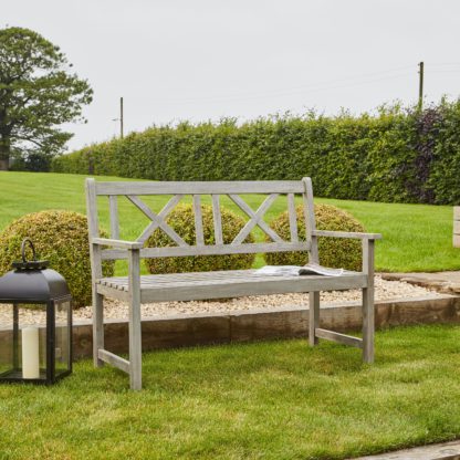 An Image of Cambridge 2 Seater Acacia Wood Bench Grey