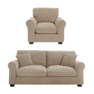 An Image of Habitat Lisbon Fabric Chair & 3 Seater Sofa - Stone