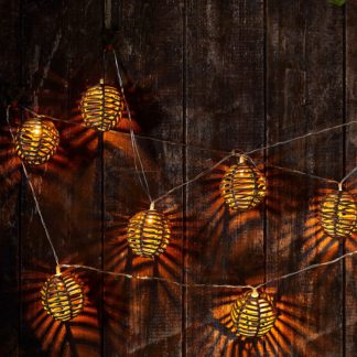 An Image of Homebase Edit 10 Brown Rattan Solar String Lights