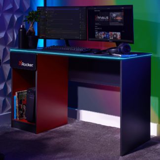 An Image of X Rocker Carbon Tek Gaming Desk with Wireless Charging and Neo Fibre LED Black