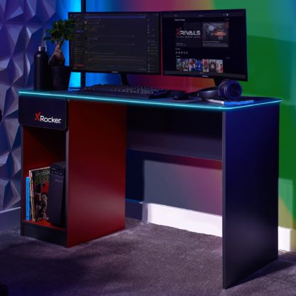 An Image of X Rocker Carbon Tek Gaming Desk with Wireless Charging and Neo Fibre LED Black