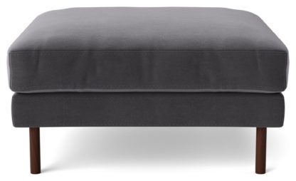 An Image of Swoon Munich Velvet Ottoman Footstool - Ink Blue