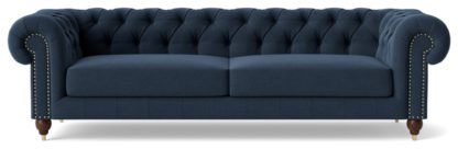 An Image of Swoon Winston Velvet 4 Seater Sofa - Ink Blue