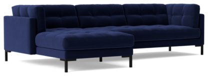 An Image of Swoon Landau Velvet Left Hand Corner Sofa - Kingfisher Blue