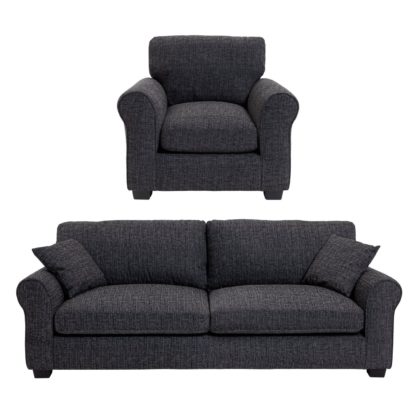 An Image of Habitat Lisbon Fabric Chair & 4 Seater Sofa - Charcoal