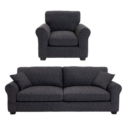 61894ac14080cbc11ef6610ebabb92735174be75c93efe88dfab85b48aa3e825.jpg An Image of Habitat Lisbon Fabric Chair & 4 Seater Sofa - Charcoal
