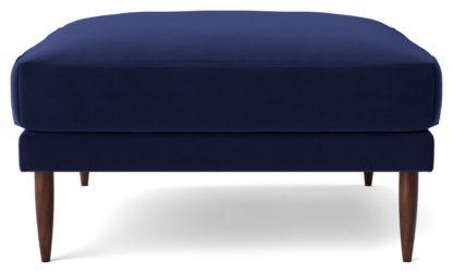 An Image of Swoon Kalmar Velvet Ottoman Footstool - Kingfisher Blue