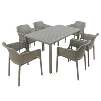 An Image of Cube Dining Table with 6 Net Chair Set Turtle Dove Natural