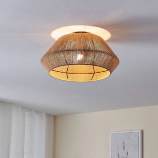 An Image of Eglo Alderney Flush Ceiling Light - Black & Natural