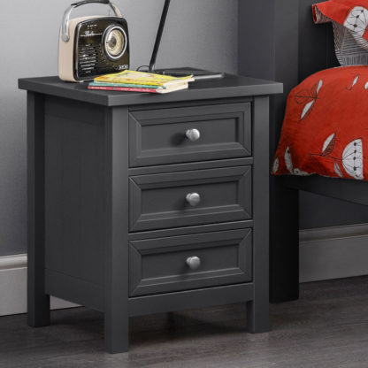 An Image of Maine Anthracite 3 Drawer Wooden Bedside Table