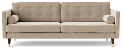 An Image of Swoon Porto Velvet 3 Seater Sofa - Taupe