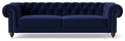 An Image of Swoon Winston Velvet 4 Seater Sofa - Ink Blue