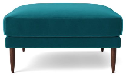 An Image of Swoon Kalmar Velvet Ottoman Footstool - Kingfisher Blue