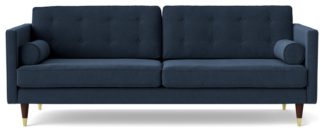 An Image of Swoon Porto Fabric 3 Seater Sofa - Indigo Blue