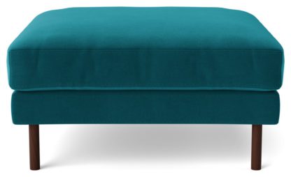 An Image of Swoon Munich Velvet Ottoman Footstool - Ink Blue