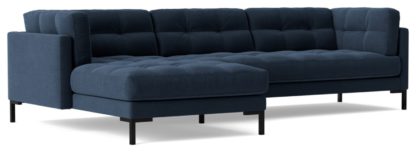 An Image of Swoon Landau Velvet Left Hand Corner Sofa - Kingfisher Blue