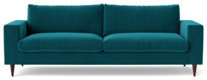 An Image of Swoon Evesham Velvet 3 Seater Sofa - Ink Blue