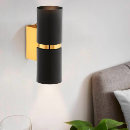 An Image of Eglo Passa Wall Light Round - Black & Gold